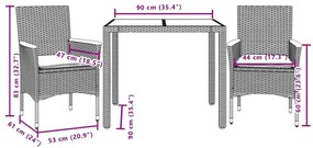 3részes szürke polyrattan/akácfa kerti étkezőgarnitúra párnával