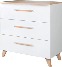 Fehér gyerek komód pelenkázó feltéttel, tölgyfa dekorral 88,5x99x76 cm Léon – Roba