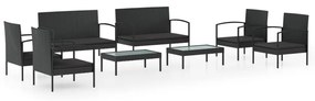 vidaXL 8 részes fekete polyrattan kerti ülőgarnitúra párnákkal