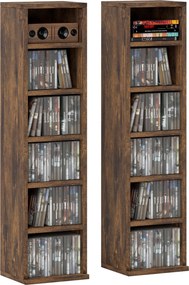 HOMCOM 2 db-os oszlopszekrény CD-DVD tároló - 6 + 6 rekesszel, 21 x 22,5 x 88,5 cm, maximum kapacitás 204 CD-nek rusztikus barna | Aosom