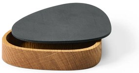 Antracitszürke-natúr színű fedeles-dekoratív fa-öko bőr tárolódoboz 14x12,5x3,5 cm Curve Nupo – LIND DNA