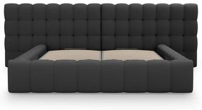 Fekete kárpitozott ágyneműtartós franciaágy ágyráccsal 180x200 cm Mamaia – Micadoni Home