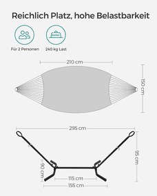 Függőágy, függőágy 5 különböző magasságba állítható, fém vázzal, szürke