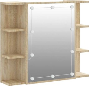 vidaXL sonoma tölgy színű tükrös szekrény LED-ekkel 70 x 16,5 x 60 cm