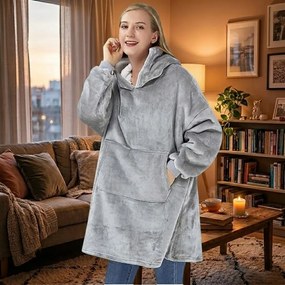 VERK Ujjakkal és kapucnival ellátott takaró - Huggle Hoodie - szürke