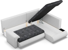 Tokio sarokkanapé, L alakú háttámlával, 2 ágyneműtartóval, fonott + műbőr, jobboldali, sötétszürke - fehér