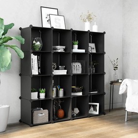 15 kockás tárolóegység, műanyag cipőtartó, fekete