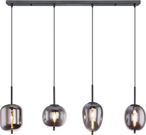 Globo 15345-4 Függeszték fekete fém váz, füstszínű 4 különböző méretű, és formájú üvegbúrával. HxSZxM1000x185x1200, exkl. 4xE14 40W 230V