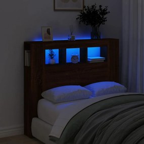 barna tölgyszínű szerelt fa LED-es fejtámla 120x18,5x103,5 cm