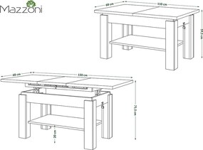 Mazzoni ASTORIA Oasis Tölgy - NYITHATÓ/MAGASÍTHATÓ DOHÁNYZÓASZTAL POLCOS ÉTKEZŐASZTAL ÉS DOHÁNYZÓASZTAL EGYBEN