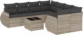 vidaXL 9 részes világosszürke polyrattan kerti ülőgarnitúra párnával