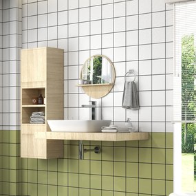 Kleankin Kerek Fali Tükör Fürdőszobai Tárolópolccal - Ø 45 x 10H cm - Természetes Fa Hatás | Aosom
