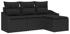 vidaXL Kanapé Szett párnával 4 pcs Fekete polirattan