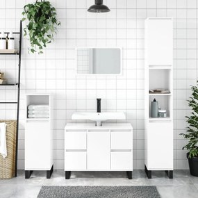 Magasfényű fehér szerelt fa fürdőszobaszekrény 30 x 30 x 100 cm