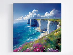 Poszter Tájkép Fehér Sziklák Dover Tenger Sziklák Virágok 80x80