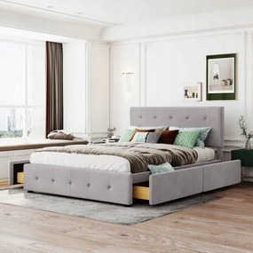 Kárpitozott ágy 140 x 200 cm, franciaágy fiókokkal, szürke