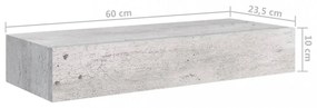 2 db betonszürke MDF falra szerelhető fiókos polc 60x23,5x10 cm