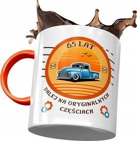 Narancssárga bögre Születésnapra 65 65-es 65-ös, fényképes nyomattal