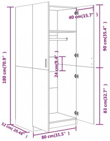betonszürke szerelt fa ruhásszekrény 80 x 52 x 180 cm