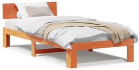 ágykeret fejtámlával gyantázott barna 90x190 cm tömör fenyőből