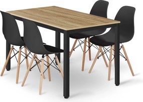 Szett: Étkezőasztal TESSA 120×60 artisan tölgy/fekete + 4 db OSAKA szék, fekete/natúr lábak