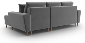 Világosszürke bársony kinyitható tárolóhelyes sarokkanapé (jobb oldali-heverő résszel) Kyoto – Cosmopolitan Design