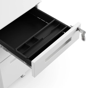 Fém gurulós konténer íróasztal alá KATE 390 x 600 x 500 mm, fehér