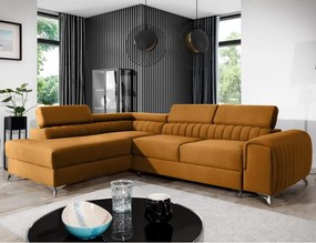 Sárga bársony kinyitható-tárolóhelyes sarokkanapé (bal oldali-L alakú) Laurence – ELTAP