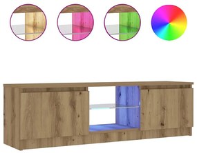 kézműves tölgy szerelt fa TV-szekrény LED-ekkel 120x30x36 cm