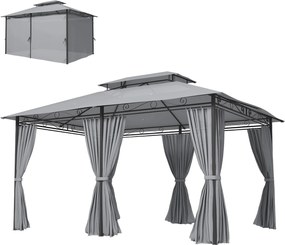 Outsunny kerti pavilon 4 x 3 m — vízlepergető, masszív fémváz, dupla tető és 6 oldalfallal, sötétszürke | Aosom