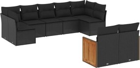 vidaXL 9 részes fekete polyrattan kerti ülőgarnitúra párnákkal