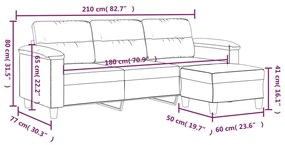 3 személyes sötétszürke mikroszálas kanapé lábtartóval 180 cm