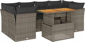 vidaXL 7 részes szürke polyrattan kerti ülőgarnitúra párnákkal