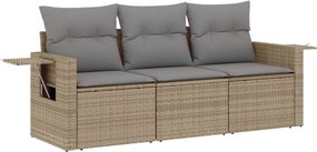 vidaXL 3 részes bézs polyrattan kerti ülőgarnitúra párnákkal