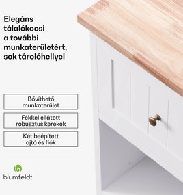 Blumfeldt Etsu, tálalókocsi, kihúzható munkalap, 2 fiók, 2 ajtó, 2 polc, görgők rögzítőfékkel, tárolóhely, egyszerű tisztítás