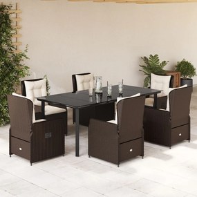 7 részes barna polyrattan kerti étkezőgarnitúra párnával