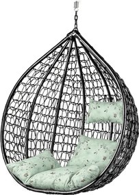 Fekete függőszék KOKON állvány nélkül, világoszöld mintás párnával