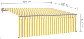 sárga-fehér redőnyös, LED-es, szélérzékelős napellenző 4x3 m