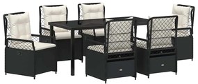 vidaXL Kert étkező szett 7 pcs Fekete polirattan