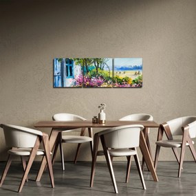 Kép a ház előtti kertről, olajfestmény (órával) (90x30 cm)