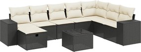 vidaXL 9 részes fekete polyrattan kerti ülőgarnitúra párnákkal