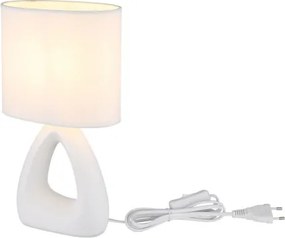 Globo 21731W Asztali lámpa, kerámia fehér, textil fehér, kábel PVC fehér, billenőkapcsoló a kábelen, HxSzxM: 170x100x300mm, kábel hossza 1300mm, 1x E14 40W 230V izzó nélkül