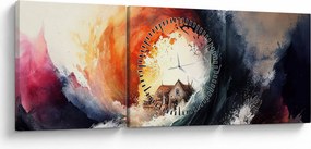 Kép - Az árvíz örvényében, akvarell (órával) (90x30 cm)