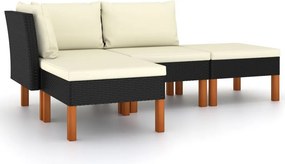 vidaXL 4 részes fekete polyrattan kerti ülőgarnitúra párnákkal