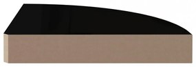 magasfényű fekete MDF lebegő sarokpolc 25 x 25 x 3,8 cm