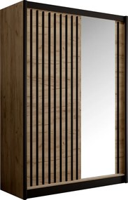 Tolóajtós szekrény, craft tölgy/fekete, 150x215 cm, LADDER