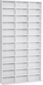 HOMCOM CD/DVD Tároló Polc 1116 CD-hez 36 Magasságban Állítható Rekesszel 195 x 102 x 23.5 cm Fehér | Aosom