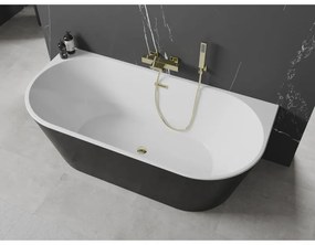 Mexen Oval, szabadon álló fali kád 170 x 80 cm, fehér-fekete, arany fényes túlfolyó, 52671708075-50
