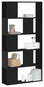 5 szintes fekete szerelt fa könyvespolc 80,5 x 23,5 x 162,5 cm