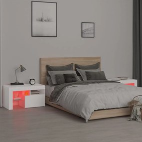 2 db fehér színű LED-lámpás éjjeliszekrény 70x36,5x40 cm